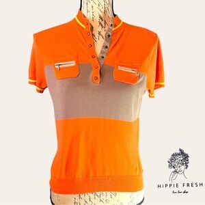 Jamie Sadock Women's Orange & Tan  W Yellow Short Sleeve Golf Polo S